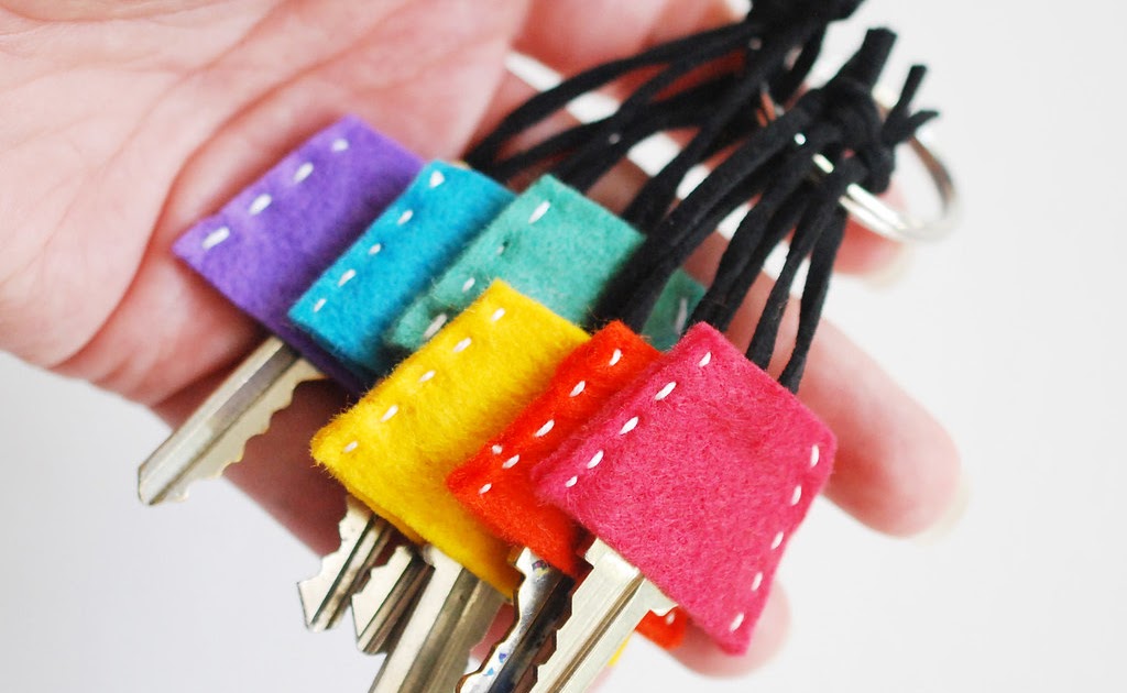 DIY rainbow felt key covers
