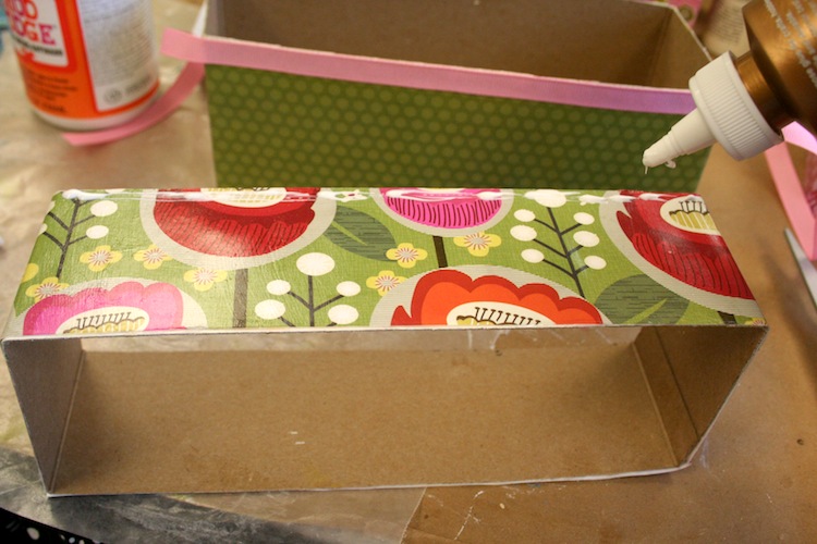Adding ribbon trim to craft organizer compartments