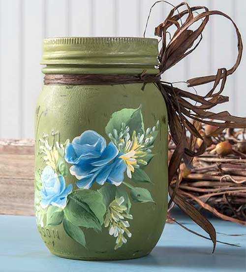Blue Roses Mason Jar