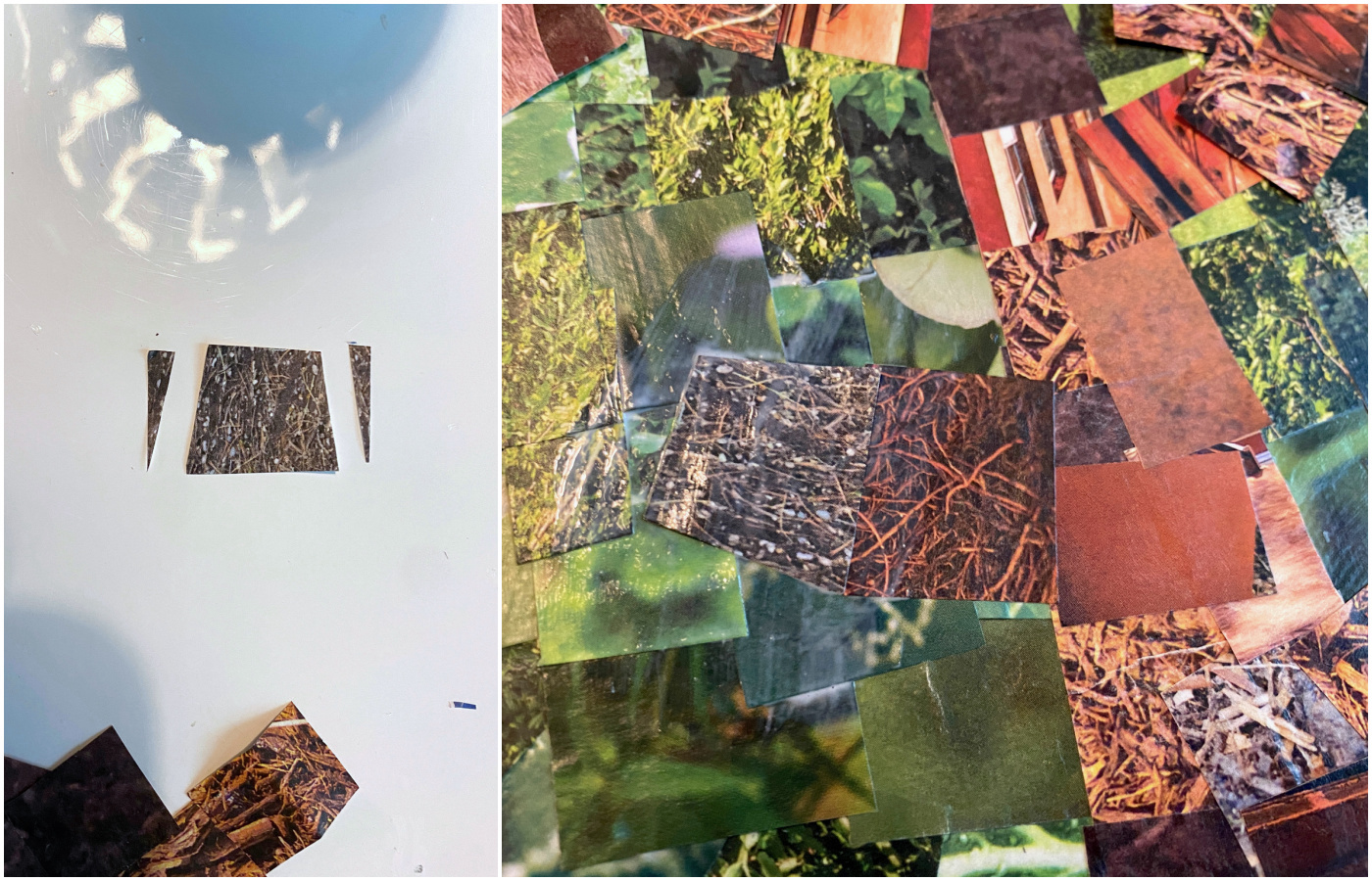 Cutting magazine squares to fit as branch shapes