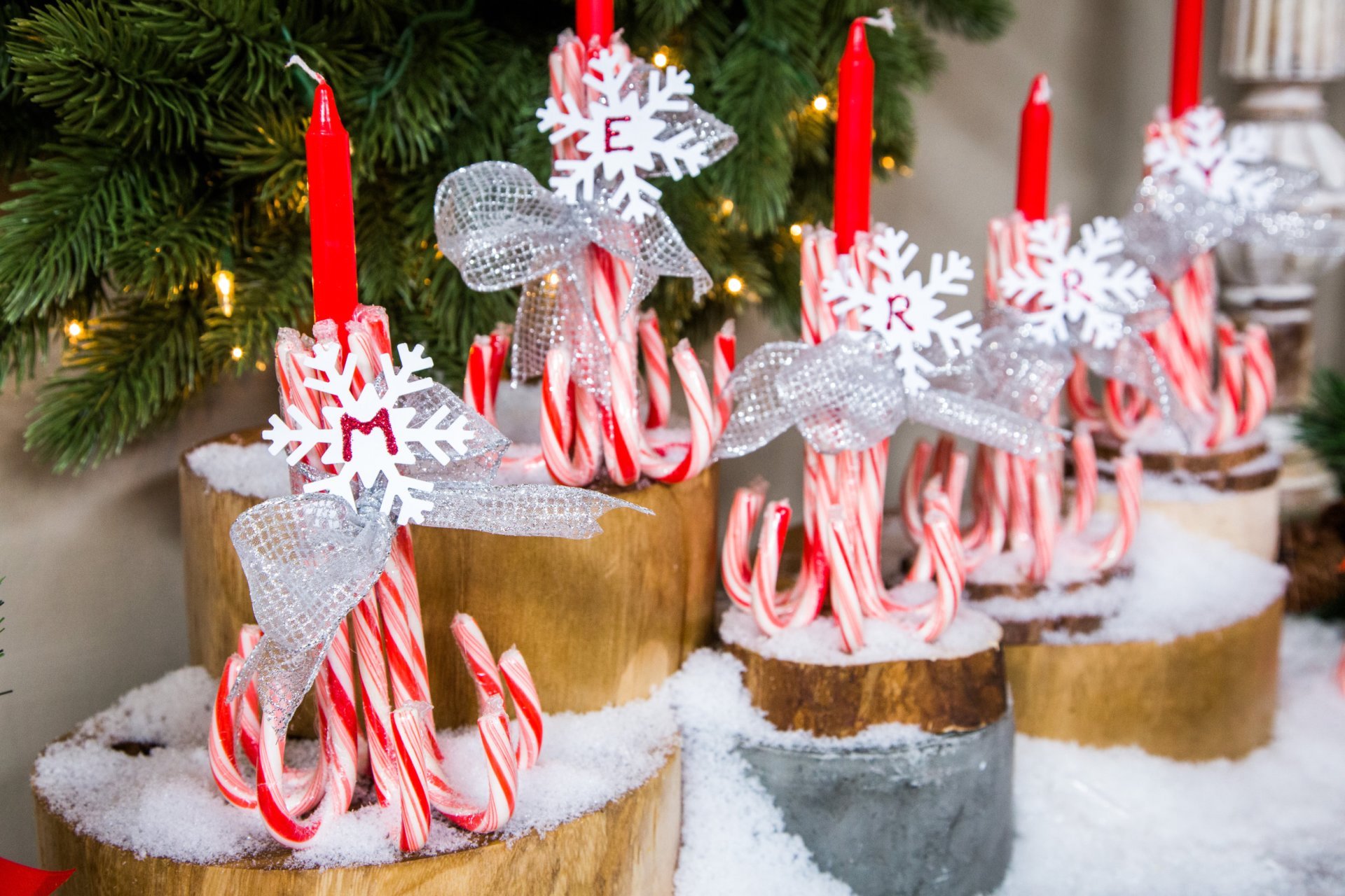 DIY Candy Cane Candle Holders
