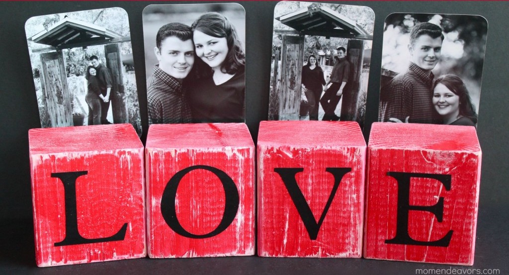 DIY Love photo holder from wooden blocks