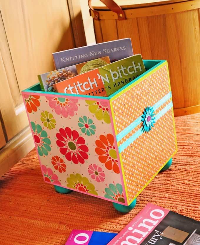Decoupage and Painted Wood Storage Bin