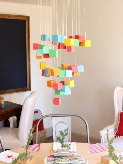 DIY wood block chandelier