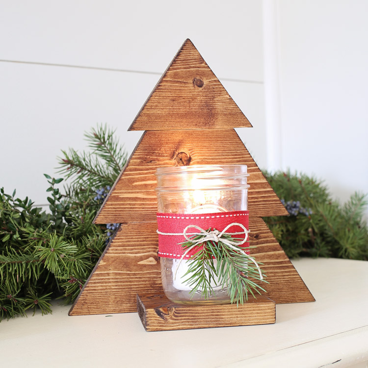 Wood Christmas Tree Mason Jar Sconce