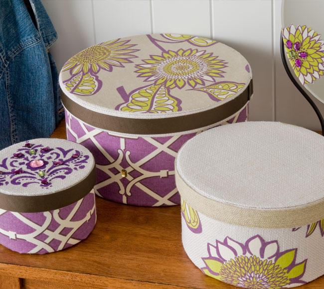 Fabric Covered and Stenciled Hat Boxes