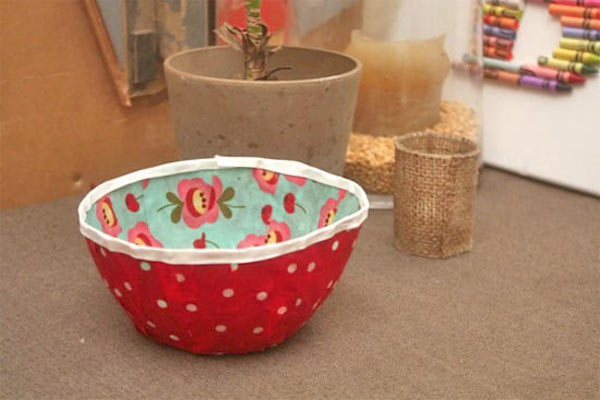 Bias tape on the edge of a fabric bowl