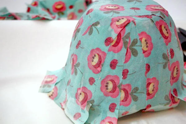 Bowl covered in fabric strips