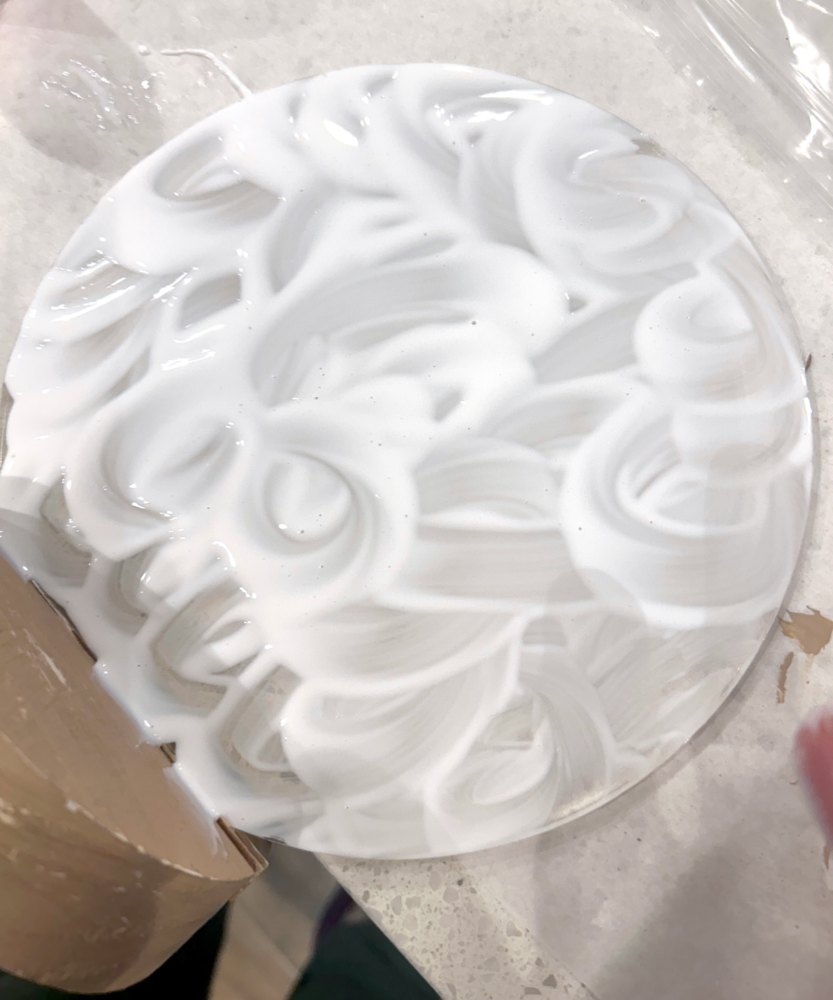 Finished Mod Podge swirls on top of the acrylic surface