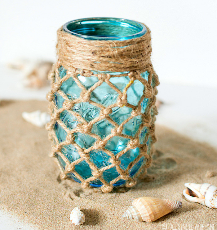 Fishnet Wrapped Mason Jar