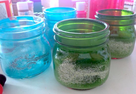 Pour glitter over the jar