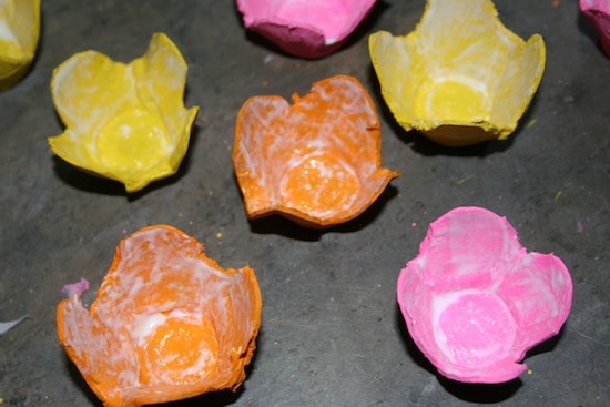 Egg cartons painted and covered with sparkle Mod Podge