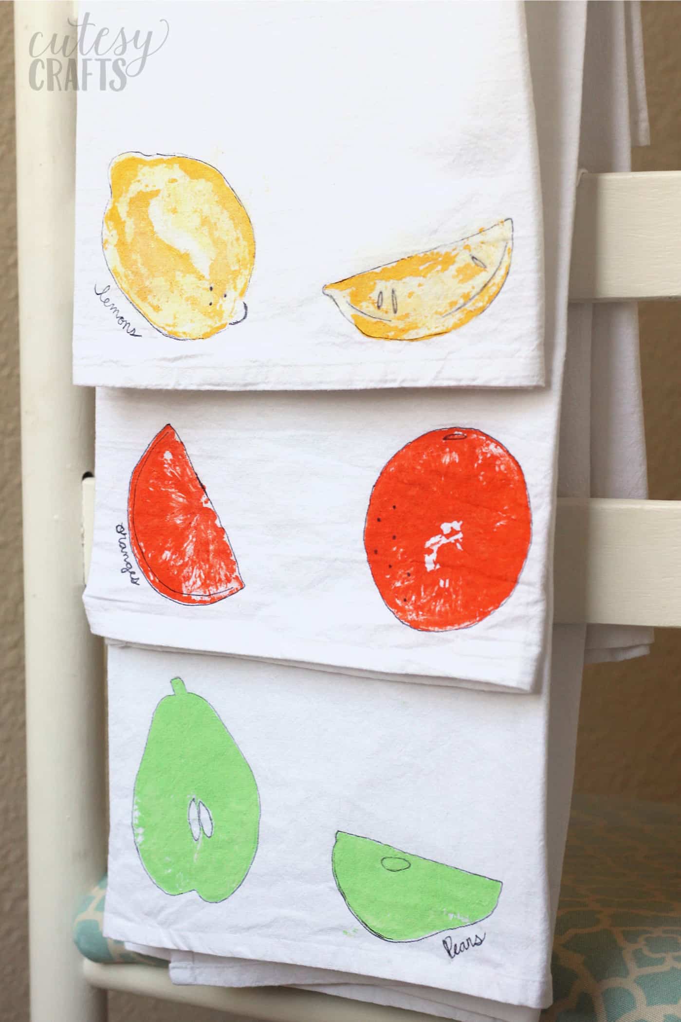 make fruit stamped tea towels