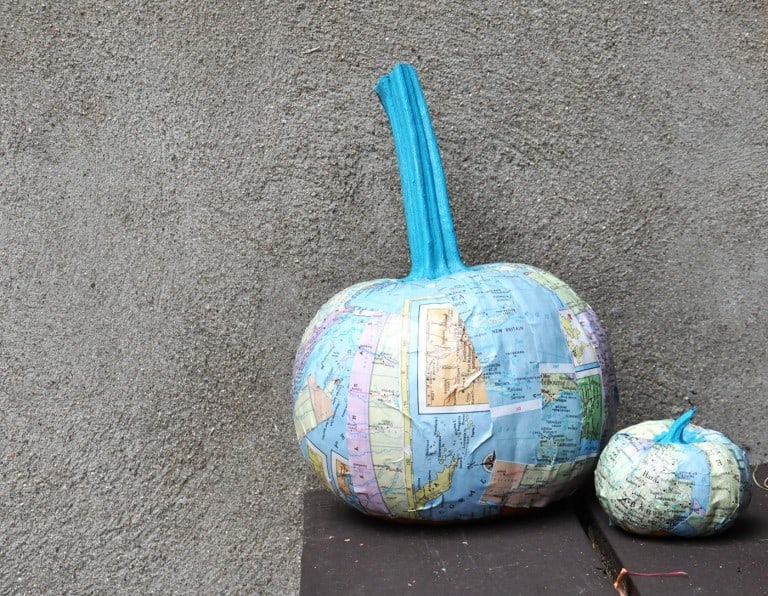 DIY pumpkins with maps and Mod Podge