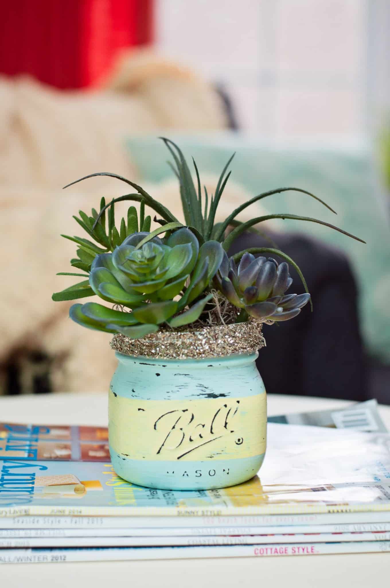 Chalk Paint Mason Jars with Succulents