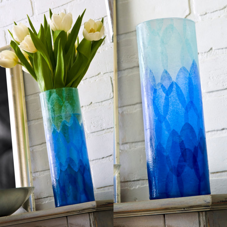 Mod Podge a vase with tissue paper