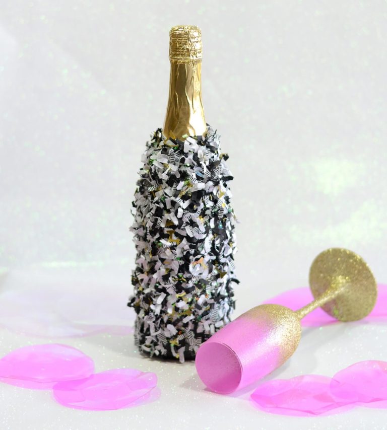 Mod Podge champagne bottle with confetti