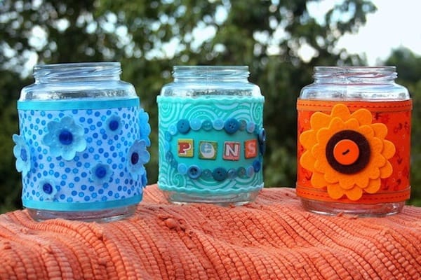 Decorating glass jars with Mod Podge and fabric