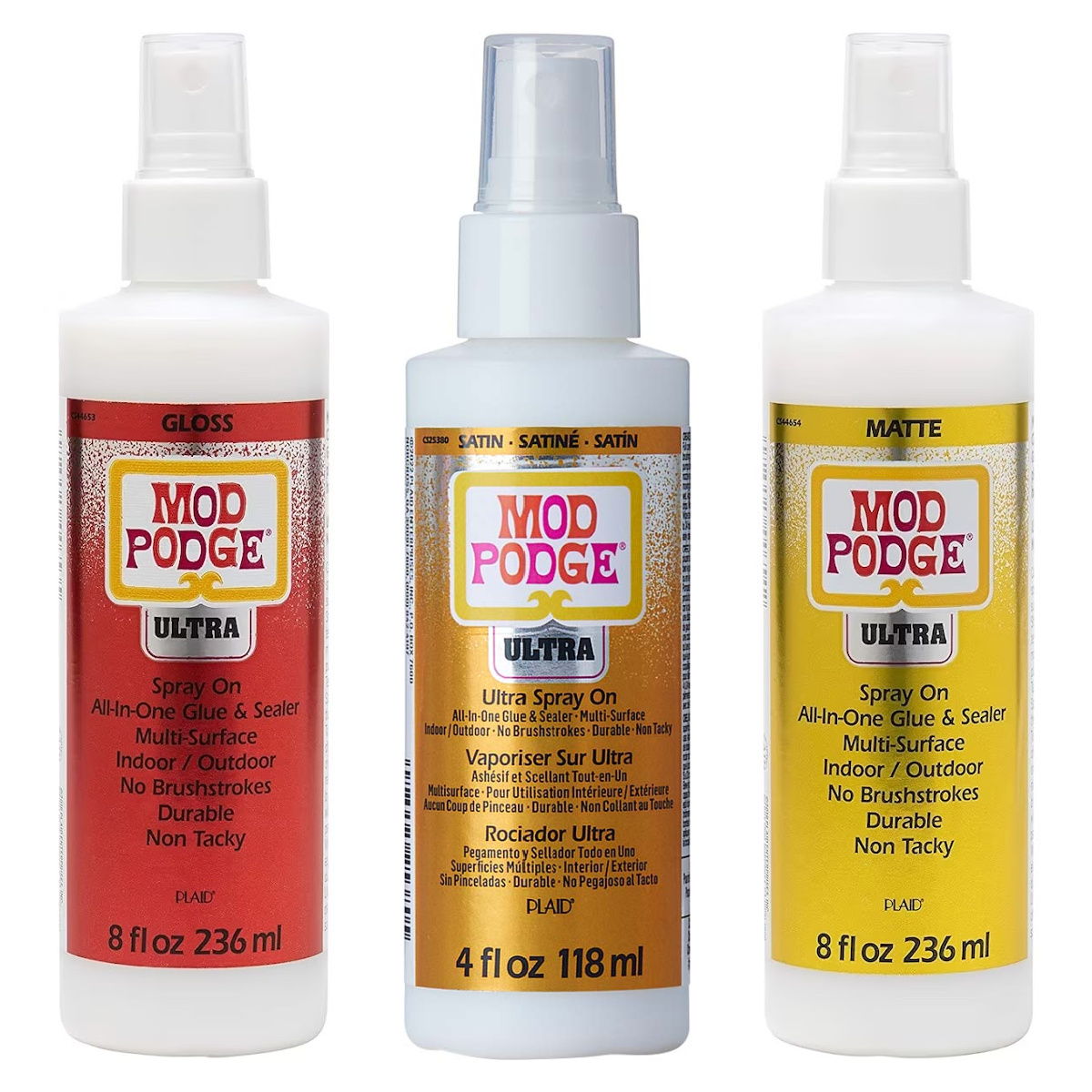 Mod Podge ultra spray bottles in gloss matte and satin