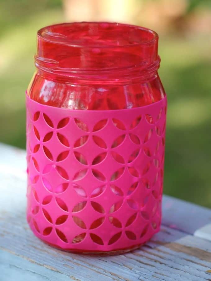 Adhesive stencil applied to the outside of the jar
