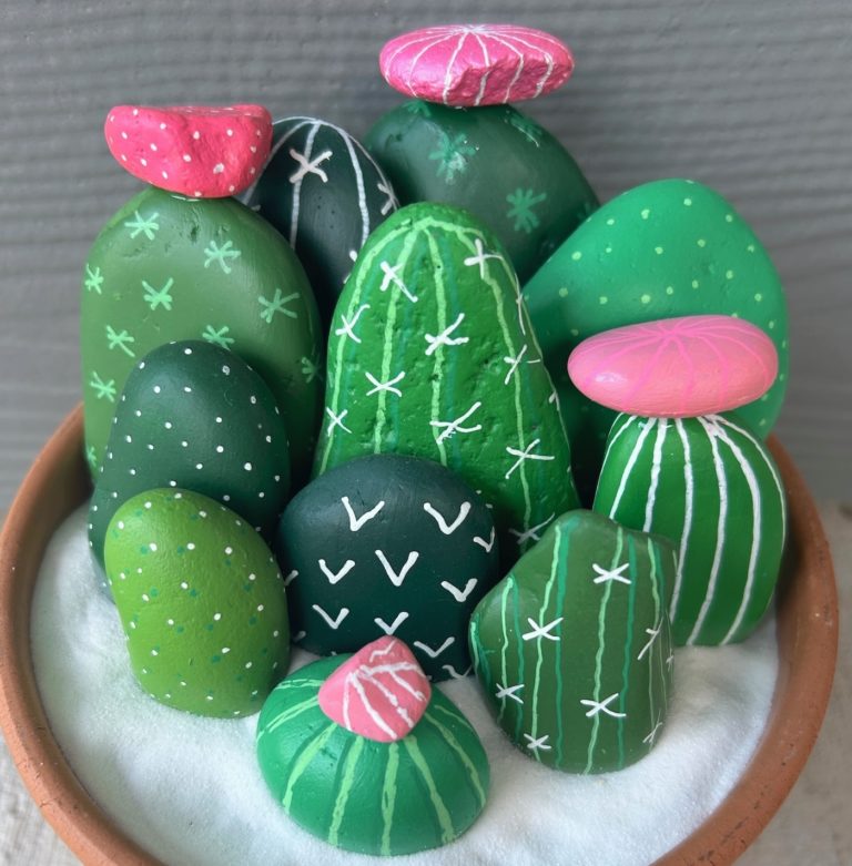 painted cactus rock garden feature