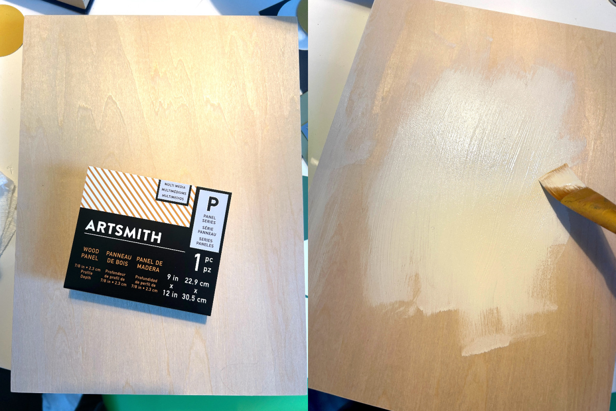 painting a wood panel with linen paint