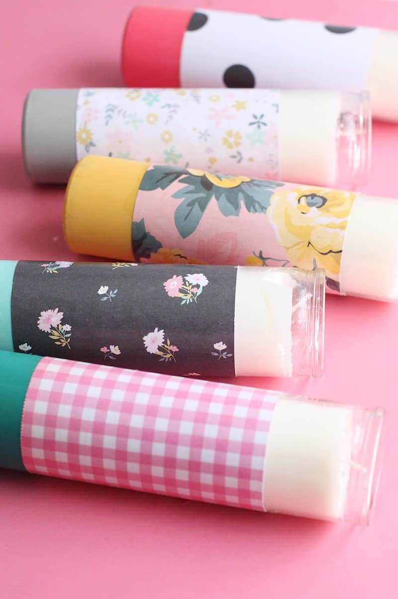 These paper-wrapped and paint-dipped candles use the power of Mod Podge to bring some springy life to some boring, dollar store candles.