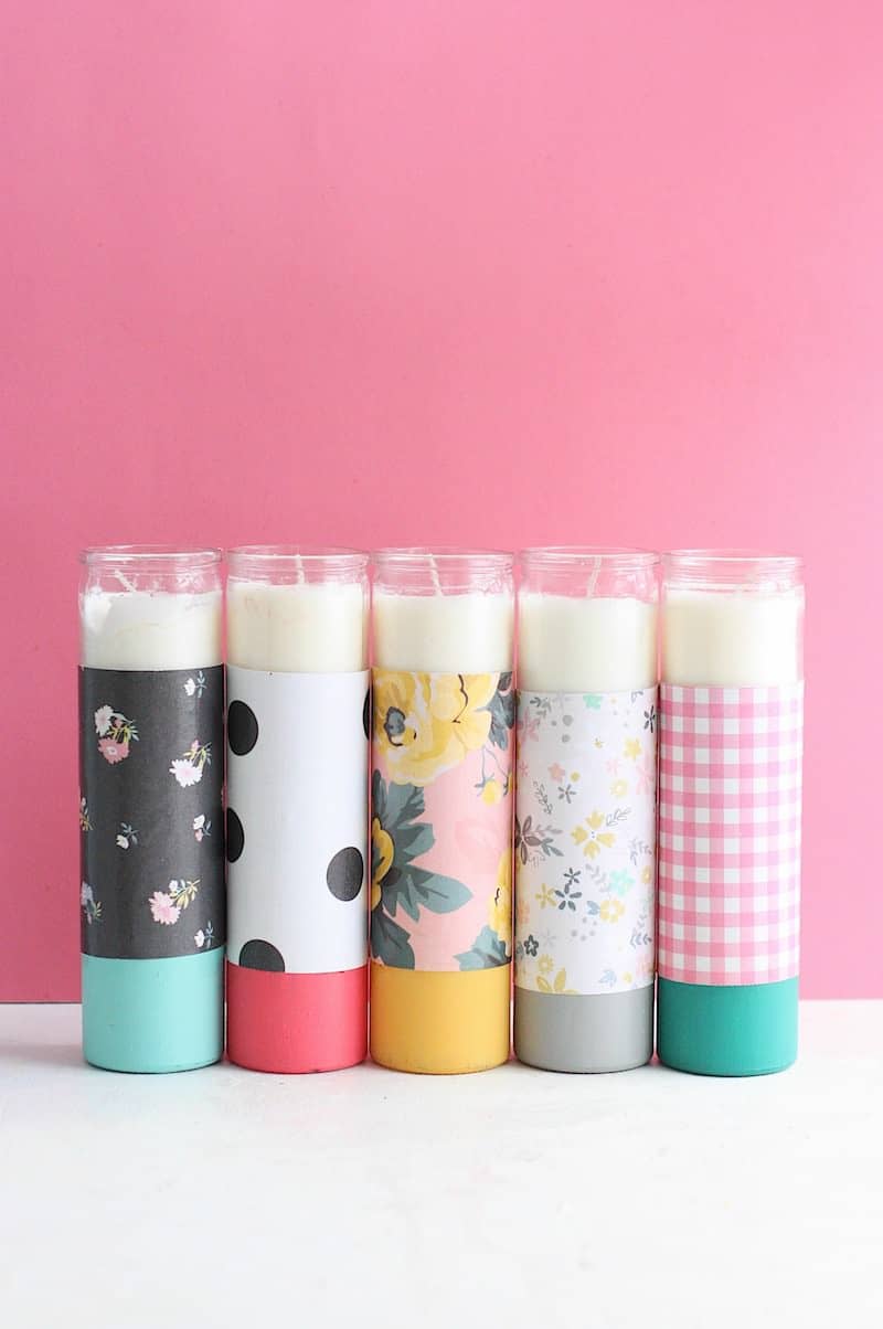These paper-wrapped and paint-dipped candles use the power of Mod Podge to bring some springy life to some boring, dollar store candles.