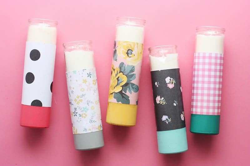 These paper-wrapped and paint-dipped candles use the power of Mod Podge to bring some springy life to some boring, dollar store candles.
