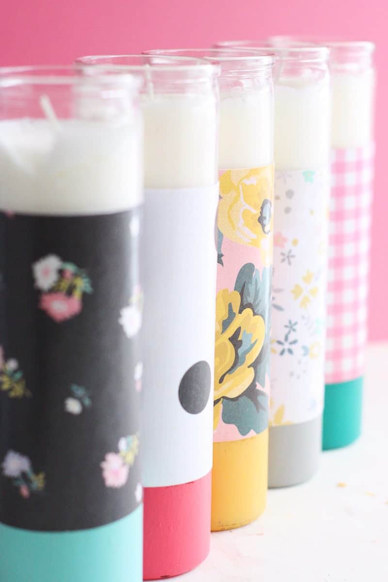 These paper-wrapped and paint-dipped candles use the power of Mod Podge to bring some springy life to some boring, dollar store candles.