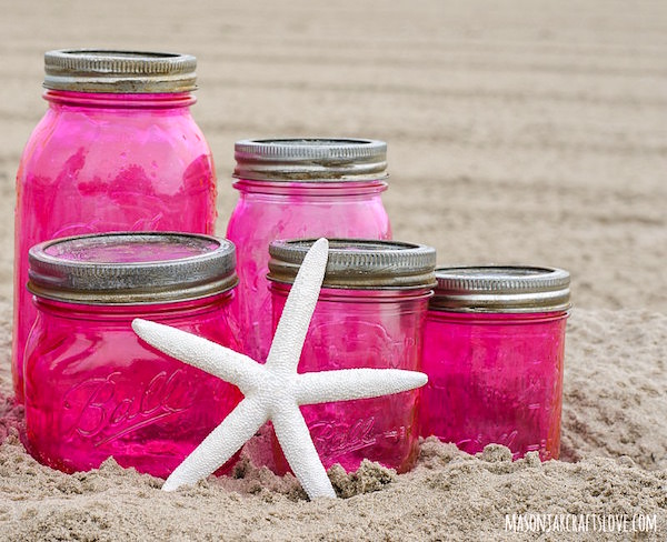 Pink mason jars with Mod Podge and food coloring