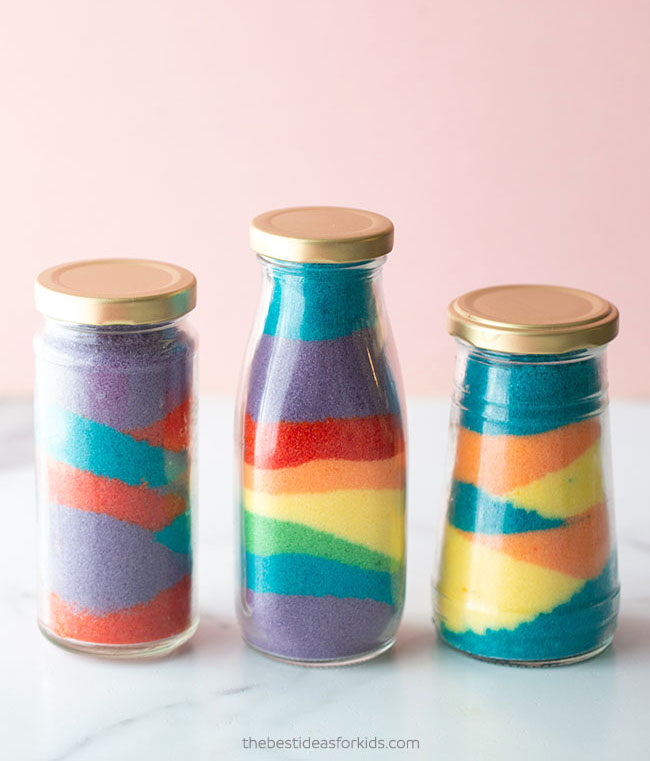 Rainbow colored salt jars