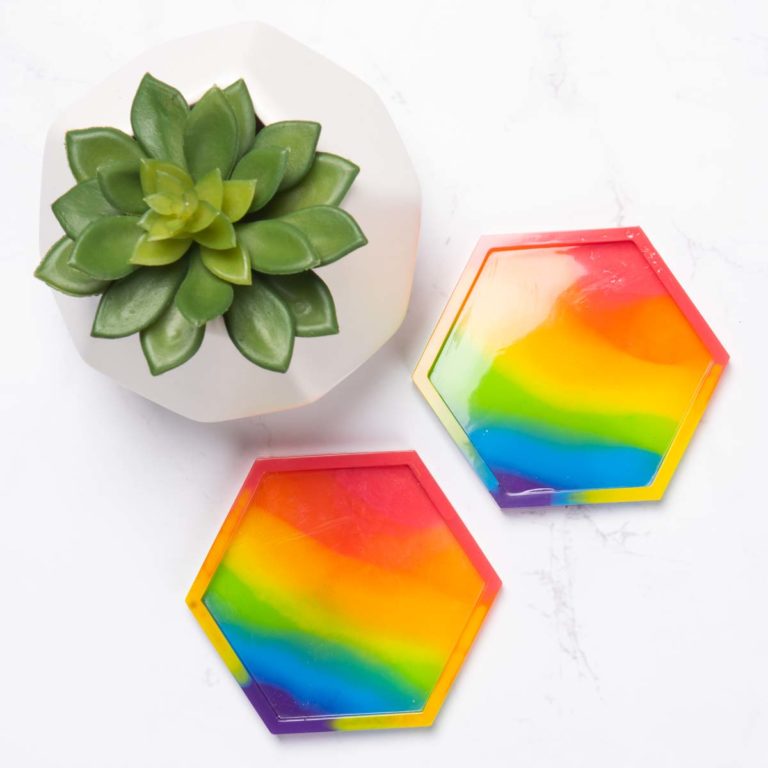 Rainbow resin coasters