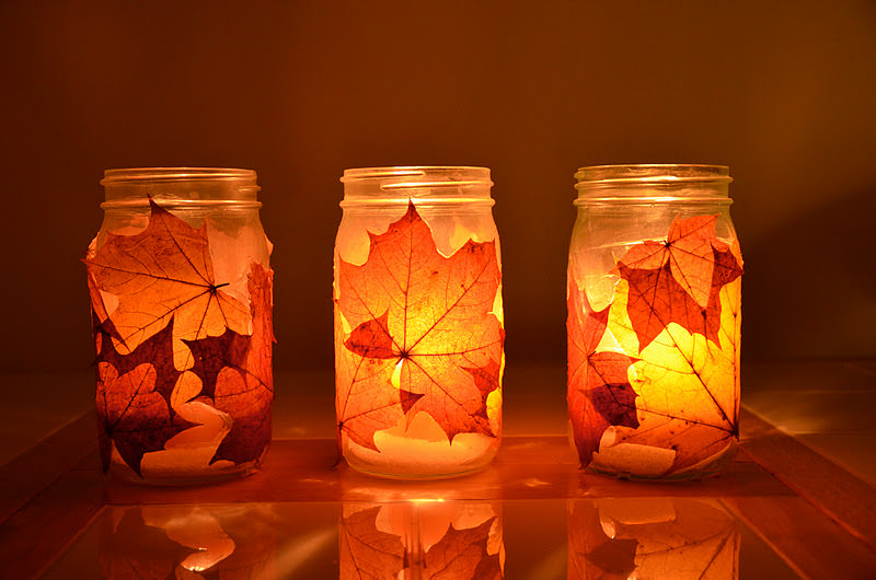 Real fall leaf luminaries for autumn