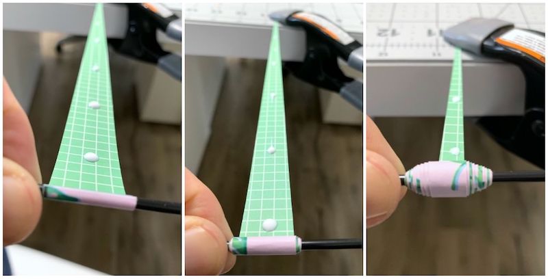 Rolling the strips up using the coffee stirrer