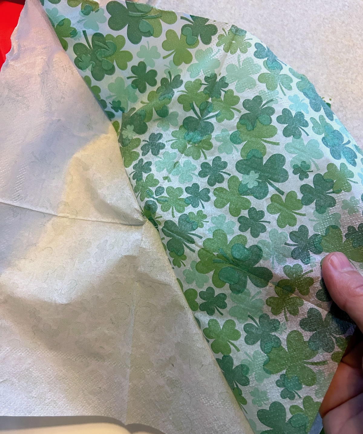 separating shamrock napkin layers