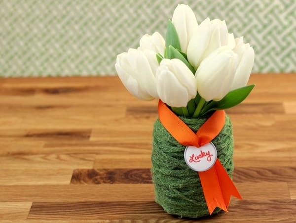 This St. Patrick's Day vase is the easiest thing you'll ever do! Bring a little luck into your home with Mod Podge and green yarn.