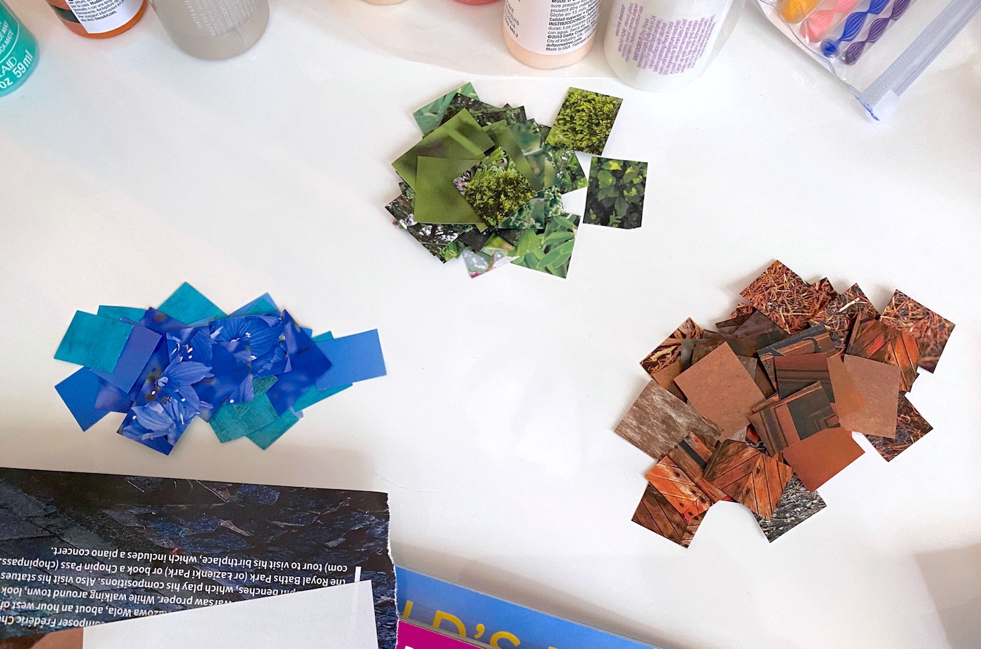 Small pieces of cut magazine pages