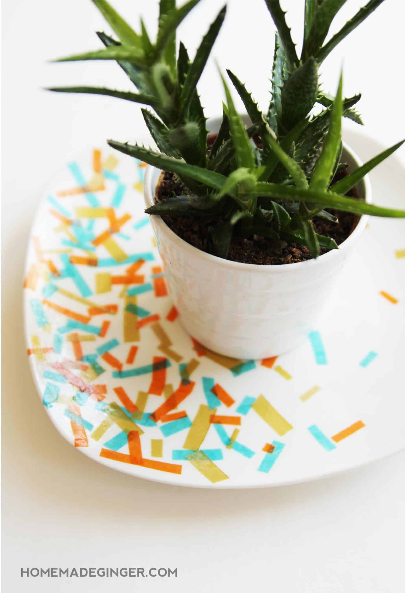 Use various colors of tissue paper and Dishwasher Safe Mod Podge to decorate a plate in this unique dollar store craft. Perfect for parties!
