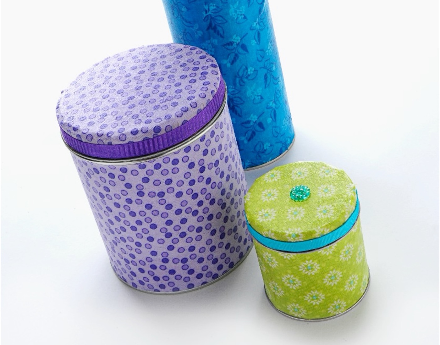upcycled metal cookie tins repurposed with fabric