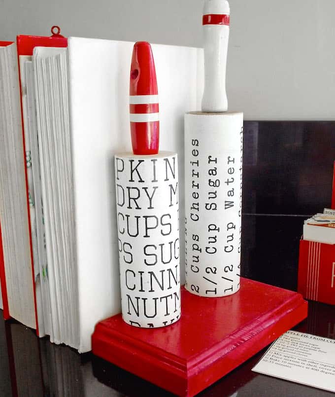 Vintage rolling pins become DIY book ends
