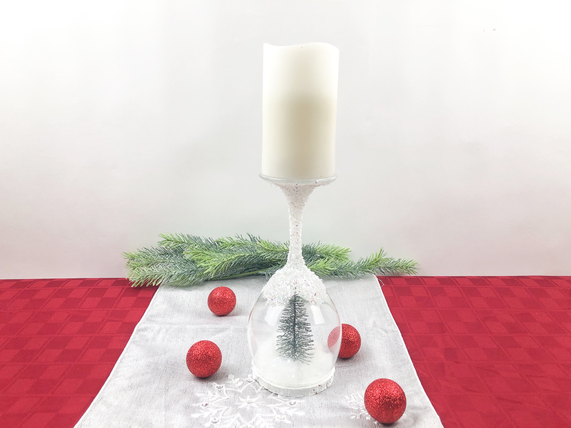 DIY Christmas Wine Glass Candle Holder