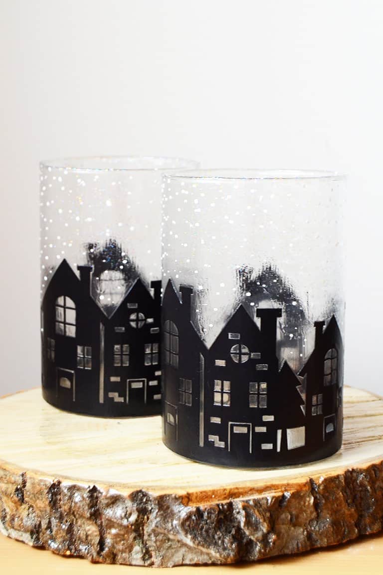 Make DIY winter village vases